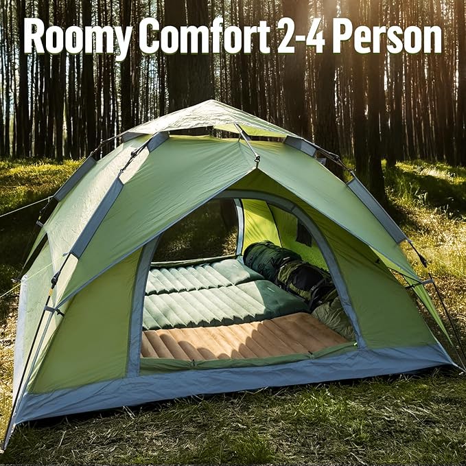 Night Cat Instant Popup Tents 2-3 Persons with Footprint Tarp Easy Setup Camping Tent with Rainfly Double Layers Waterproof Automatic Hydraulic Mechaism