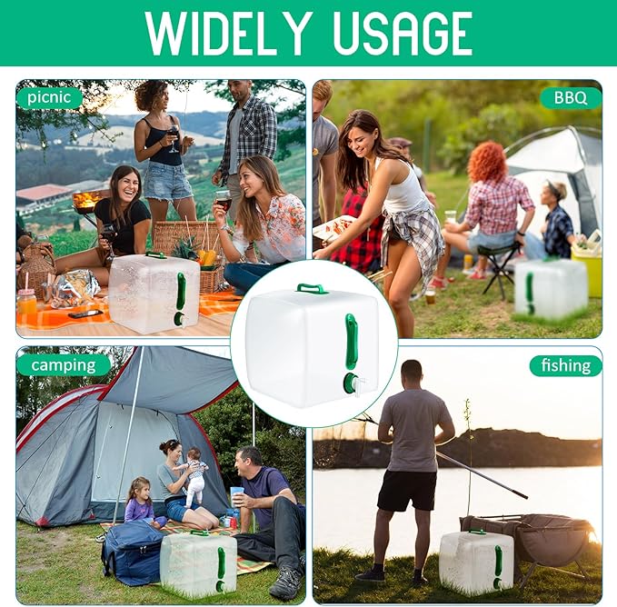 3 Pack Collapsible Water Container with Spigot, Foldable Camping Water Container Portable Camping Storage Carrier Jug for Outdoors Hiking Emergency Kit Backpack (Green,5.3 Gallon)