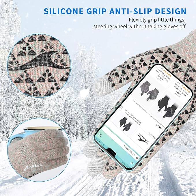 Achiou Winter Gloves, Glove for Men Women, Upgraded Touch Screen Texting Warm Running with Thermal Soft Knit Lining