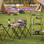 Folding Camping Table & Shelf, 2-in-1 Portable Aluminum Picnic Table and 3-Tier Storage Rack, Lightweight Low Table with Carrying Bag for Outdoor, Beach, Picnic, BBQ and Party
