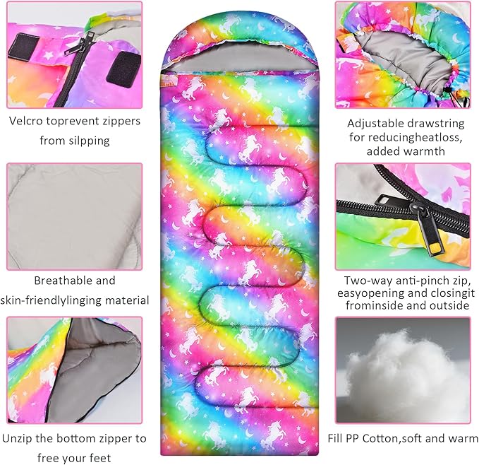 Camping Sleeping Bag for Kids Girls Boys,3 Season Warm Sleeping Bag Waterproof Portable for Outdoors Traveling,Camping