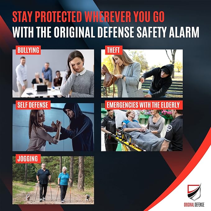 Original Defense® Siren Self-Defense Alarm - 130 dB Keychain Alarm with LED Strobe Light for Women, Children, and Elderly - Police Recommended - (Black, 1 Count)