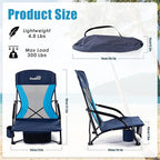 Lamberia Folding Beach Chair for Adults, Portable Low Beach Chairs with 300lbs Capacity, Lightweight Fodable Camping Chair for Travel, Picnic, Concert & Outdoor Activities, Navy Blue