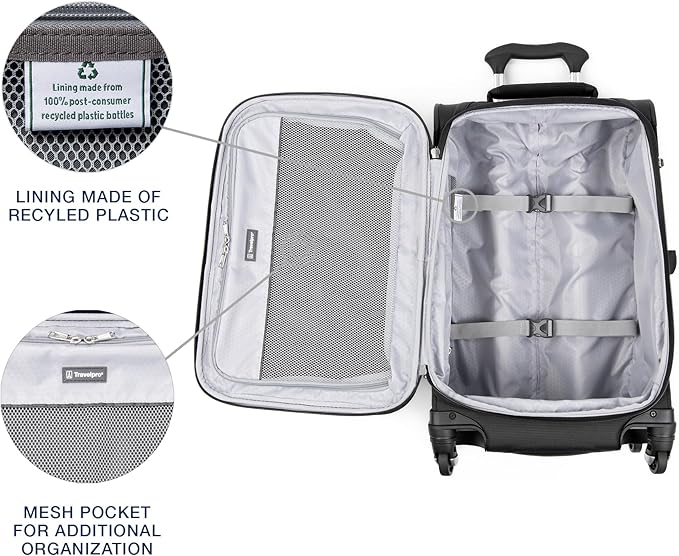 Travelpro Maxlite 5 Softside 2pc Set Expandable Carry On Luggage with 4 Spinner Wheels/Soft Underseat Tote, Lightweight Suitcase, Men and Women, Black