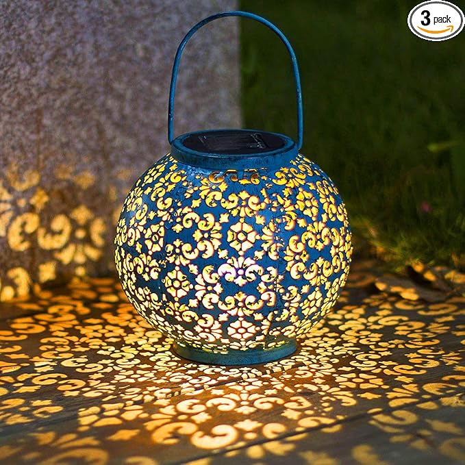 Homeimpro Solar Big Lanterns Outdoor Waterproof Garden Gifts Mom, Metal Table Lights for Patio, Yard Art, Mothers Day Bithday Gifts for Women Men(1Pack, Teal Blue)