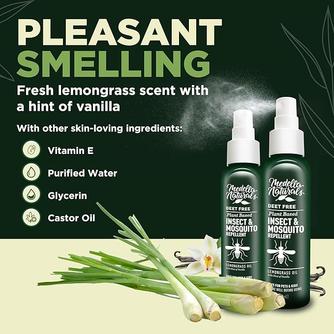 Deet-Free Insect & Mosquito Repellent Pack of 3 (2oz) – Nice Smelling Insect Repellent with Lemongrass Oil Safe for Pets and Kids – Bug Spray Against Mosquitoes, Gnats, Black Flies, and No-See-ums