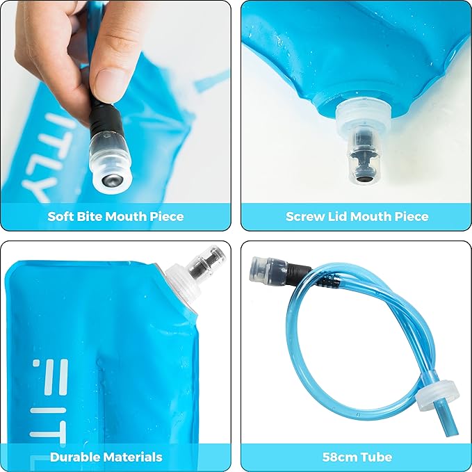 Soft Flask - Shrink As You Drink Soft Water Bottle for Hydration Pack - Folding Water Bottle Ideal for Running, Hiking, Cycling, Climbing & Rigorous Activity