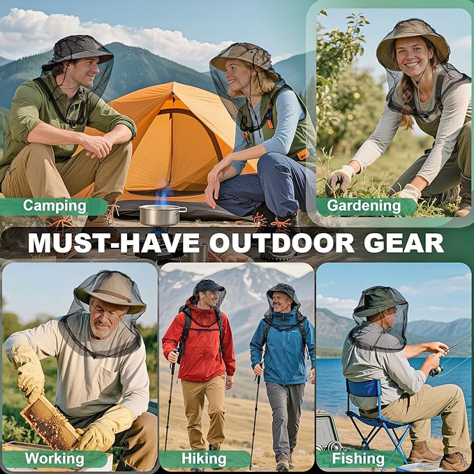 2 Pack Premium Mosquito Head Nets with Drawstring, Breathable Ultra Large Bug Net for Head, Mosquito Net Hat for Men and Women, Universal Fit for Hats, Essential for Outdoor Activities Black