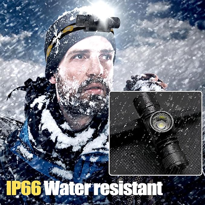 Headlamp Rechargeable, 1200 Lumen Zoomable LED Head Lamp for Adults, IP66 Waterproof Rechargeable Headlight with 9 Modes, Super Bright Head Flashlight with 2600 mAh for Outdoor Camping Hiking Running