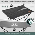 VILLEY Folding Camping Table with Carry Bag, Portable Lightweight Beach Table with Oxford Fabric and Reinforced Aluminum Panel for Outdoor, Camping, Picnic, Backyards, BBQ