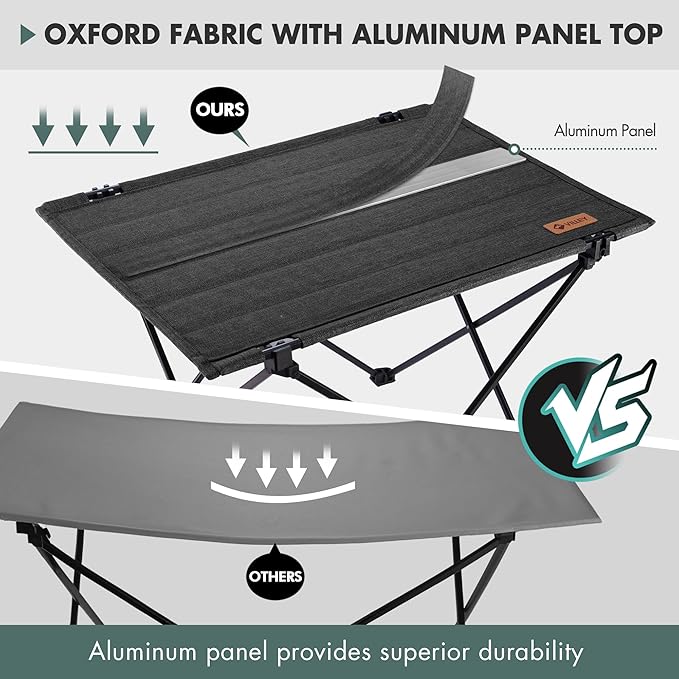 VILLEY Folding Camping Table with Carry Bag, Portable Lightweight Beach Table with Oxford Fabric and Reinforced Aluminum Panel for Outdoor, Camping, Picnic, Backyards, BBQ