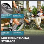 FUNDANGO Folding Camping Chair Heavy Duty, Oversized 440 Lbs Support Outdoor Camp Chairs with Lumbar Support & Cooler Pocket for Fishing Backyard Sports Beach Garden (Grey)