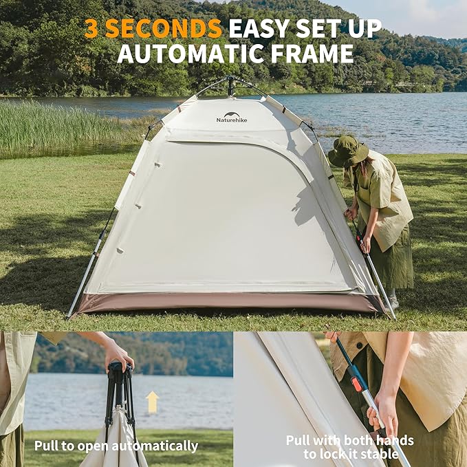 Naturehike Upgraded Ango 3-4 Person Blackout Tent,Instant Pop up Tents for Camping, Waterproof Anti-UV Camping Tent