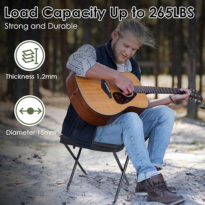 MOONCY Portable Stool, 13 Inch Small Folding Stool for Adults, Ultralight Black Camping Stools for Hiking and Fishing, Hold Up to 265 LBS