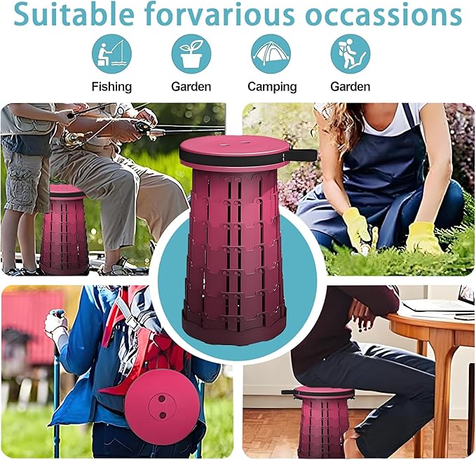 Portable Telescoping Stool, Retractable Folding Stool for Camping Garden Fishing Hiking Travel BBQ, Adjustable Collapsible Stools (Gradient Purple)