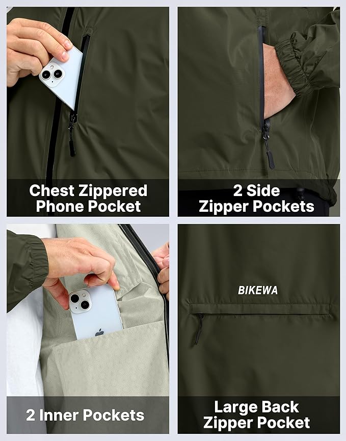 Men's Cycling Rain Jackets Waterproof Running Bike Windbreaker Lightweight Packable Hooded Jacket