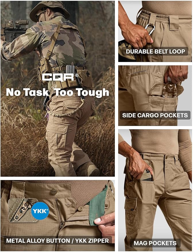 CQR Men's Tactical Pants, Water Resistant Ripstop Cargo Pants, Lightweight EDC Work Hiking Pants, Outdoor Apparel
