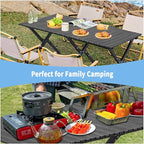 Roll-Up Camping Table Black Aluminum Low Folding Table for Outdoor Picnic BBQ Backyard Beach Easy Carrying in Bag-4FT