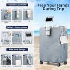 Hard Shell Suitcases 28 Inch Large Checked Luggage with Spinner Wheels Cup Holder, Expandable Check in Luggage Lightweight Top Opening Luggage Big Rolling Suitcase with Lock, Silver