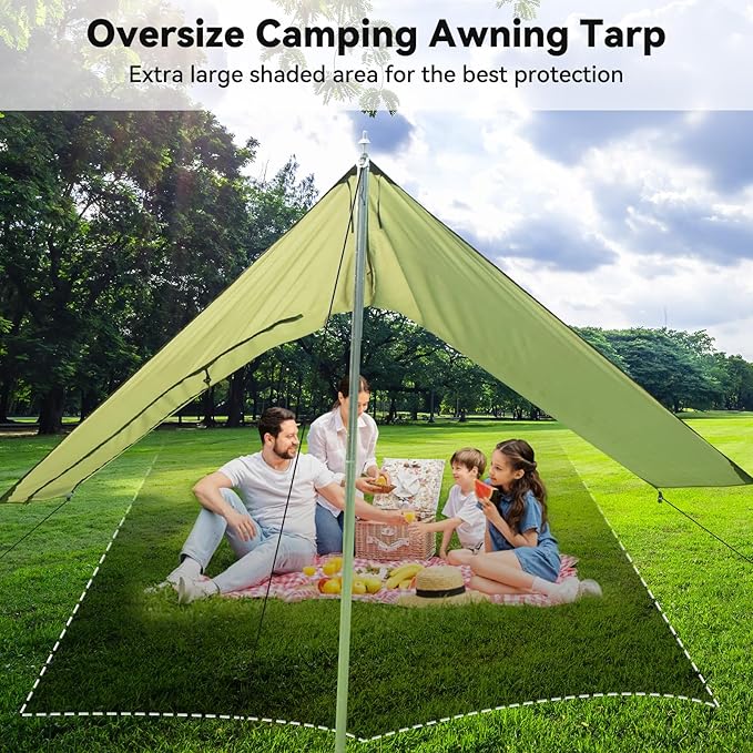 Hammock Rain Fly Tent Tarp Large Ultralight Camping Tarps Waterproof Portable Backpacking Multifunctional Nylon Rain Cover for Outdoor Hiking, Picnic, Hammock, Car, Backpacking,11.5x9.5ft