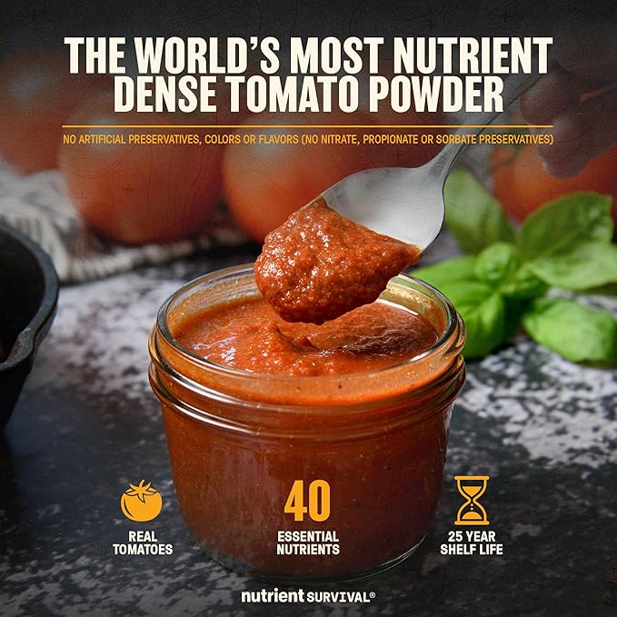 Nutrient Survival Tomato Powder, Powdered Vitamin Tomato (30 Servings) Emergency Food Supply & Camping Supplies for Soups, Sauces, Meatloaf, 40 Nutrients, Shelf Stable up to 25 Years, One Can