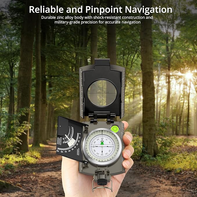 Compass Hiking Survival, IP65 Waterproof Metal Compass with Sighting Clinometer and Carry Bag, Multifunctional, Professional, for Camping Hunting Hiking Navigation