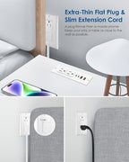 30W USB C Recessed Power Strip,Flat Plug Power Strip,2 Outlets 4 USB Ports,Furniture Flush Mount Desk Outlet,Recessed Outlet for Side Table/Sofa Table,10ft Cord White