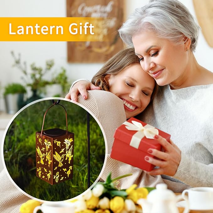 2pack Hummingbird Solar Lanterns Outdoor Waterproof Hanging Solar Lights Metal Decor Lantern Gifts for Mom Women Grandma LED Light Christmas Decorative for Garden,Patio,Yard,Lawn,Front,Porch