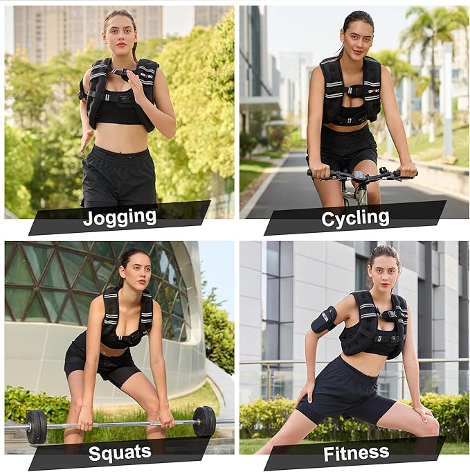 Weighted Vest, 6lbs/8lbs/12lbs/16lbs/20lbs/25lbs/30lbs Weights Vest for Women Men with Reflective Stripe for Workout, Strength Training, Running, Walking