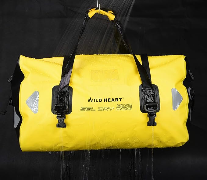 WILD HEART Waterproof Motorcycle Duffel Bag PVC500D Double-bottom With Rope Straps and Inner Pocket 40L 66L 100L for Kayaking, Camping, Boating,Motorcycle
