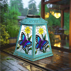 Solar Lantern with Shepherd Hook, Hanging Lantern with LED Lights, Outdoor Waterproof Solar Lanterns Metal Lamp Decoration Garden Patio Yard Pathway, Gifts for Mom Grandma Women, Butterfly