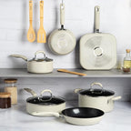 Goodful Ceramic Nonstick Pots and Pans Set, Premium Ceramic Coating Made without PFOA, PTFE or PFAS, Dishwasher Safe, 12-Piece, Cream