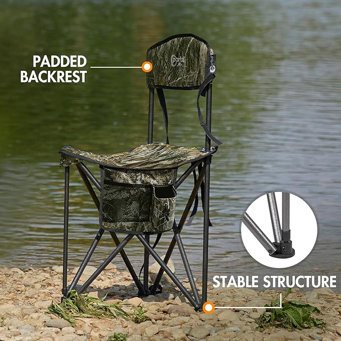 PORTAL Extra Large Quick Folding Tripod Stool with Backrest Fishing Camping Chair with Carry Strap