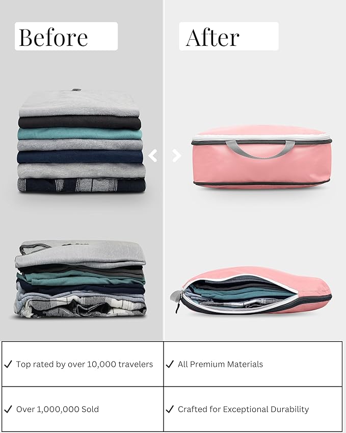 Large Compression Packing Cubes for Travel-Packing Cube Luggage Organizers 7 Piece Set for Checked Luggage-Ultralight, Expandable/Compression Bags by TRIPPED Travel Gear (Dusty Rose)