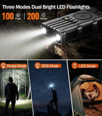 GOODaaa Power Bank Wireless Charger 45800mAh Built in Hand Crank and 4 Cables 15W Fast Charging Power Bank 7 Outputs & 4 Inputs Solar Portable Charger, SOS/Strobe/Strong Flashlights, Compass