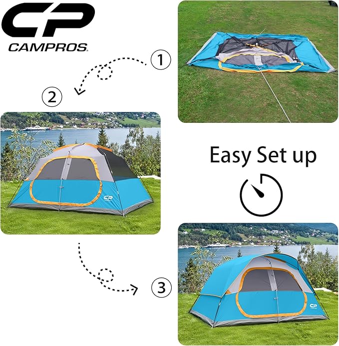 CAMPROS CP Tent 8 Person Camping Tents, Waterproof Windproof Family Tent with Top Rainfly, Large Mesh Windows, Double Layer, Easy Set Up, Portable with Carry Bag, for All Seasons