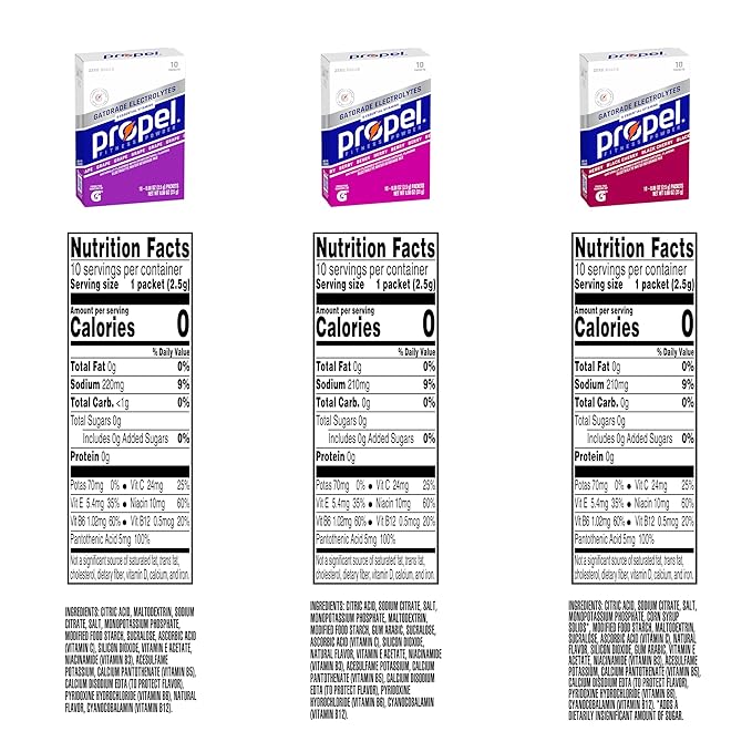 Propel Electrolyte Enhanced Water Drink Mix Powder Packets, Grape Variety Pack, Zero Calorie & Zero Sugar Hydration with Electrolytes and Vitamins C & E (30 Packets)