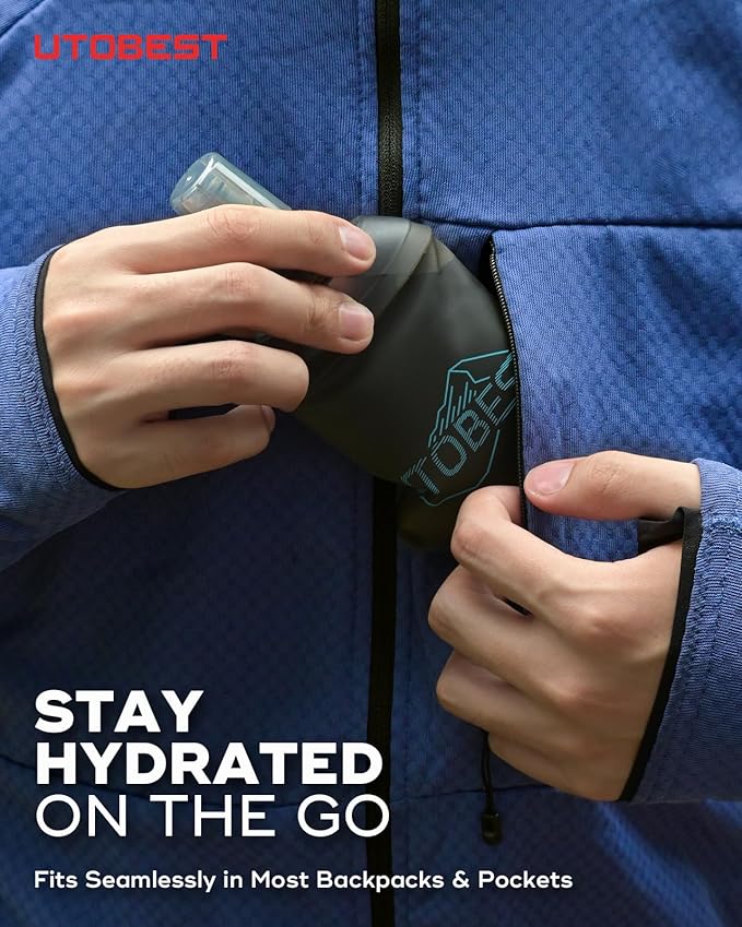 UTOBEST 150ml Soft Flask, 2 Pack Flexible TPU Hydration Water Bottle, Collapsible with 28mm Caliber for Running, Hiking, Cycling, Climbing, and Marathon Blue