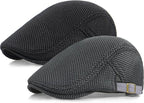 2 Pack Men's Mesh Cap Breathable Summer Newsboy Hat Adjustable Beret Ivy Cap Irish Cabbie Driving Hunting Hats