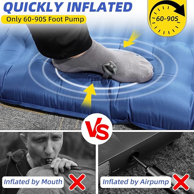32.68" Extra Wide Sleeping Pad for Camping, Camping Mattress with Pillow, Inflatable Sleeping Pads with Built-in Foot Pump, 5.11" Thickened Sleeping Mat for Backpacking Hiking Tent (Blue)