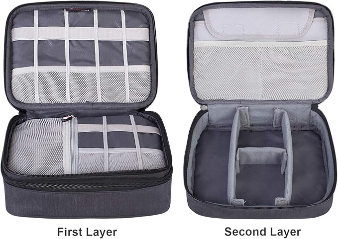 BUBM Electronic Organizer, Double Layer Travel Gadget Carry Bag for Cables, Plugs, Earphone, Flash Hard Drive and More--a Sleeve Pouch for iPad Mini(Medium, Black)
