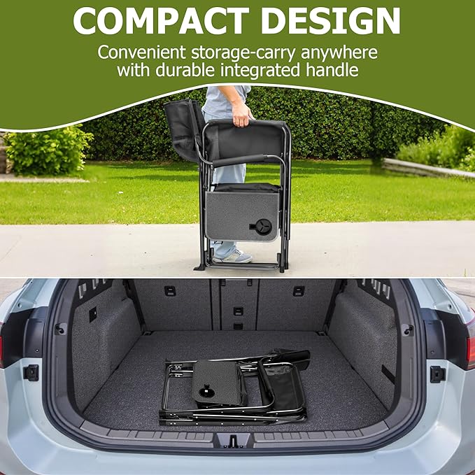 Oversized Camping Chairs,Heavy Duty Support 500 LBS,Directors Chair With Padded Back & Arm Sport Chairs With Cup Holder Cooler Bag, Collapsible Folding Chairs,Beach Chair for Outdoor, Fishing & Garden