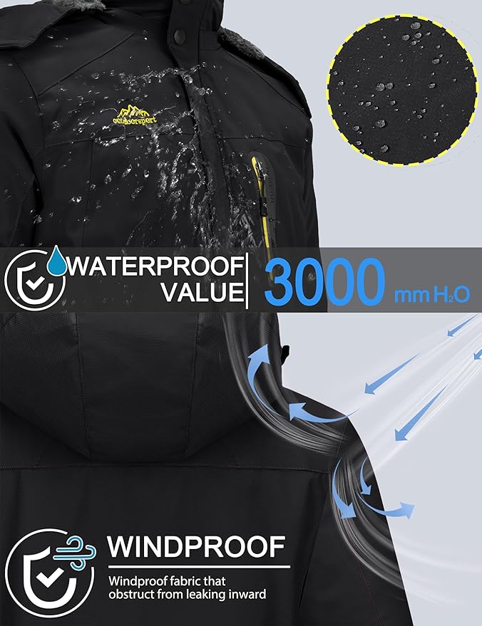 TACVASEN Men's Winter Ski Jacket Waterproof Snow Coats Snowboard Fleece Lining Jacket Warm Parka with Hooded