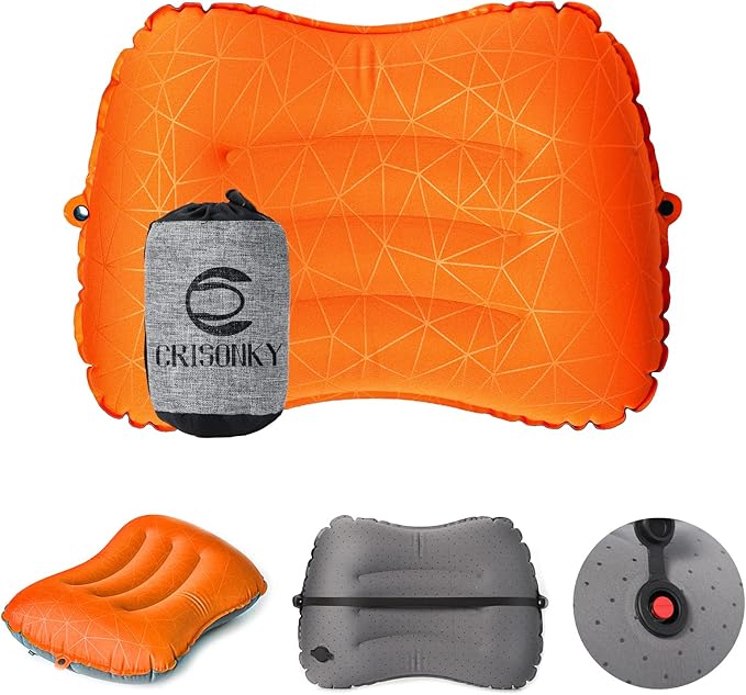 Camping Pillow - Inflatable Pillow - Travel Pillows for Backpacking & Airplane, Lumbar Support 2.0 Blow Up Pillows, Ultralight Compressible, Comfortable, Ergonomic Pillow