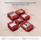 6-Pack Compression Packing Cubes Travel Essentials - Lightweight, Water-Resistant Luggage Organizer Bags with Handles, Durable Travel Accessories Suitcase Organizer (Burgundy)