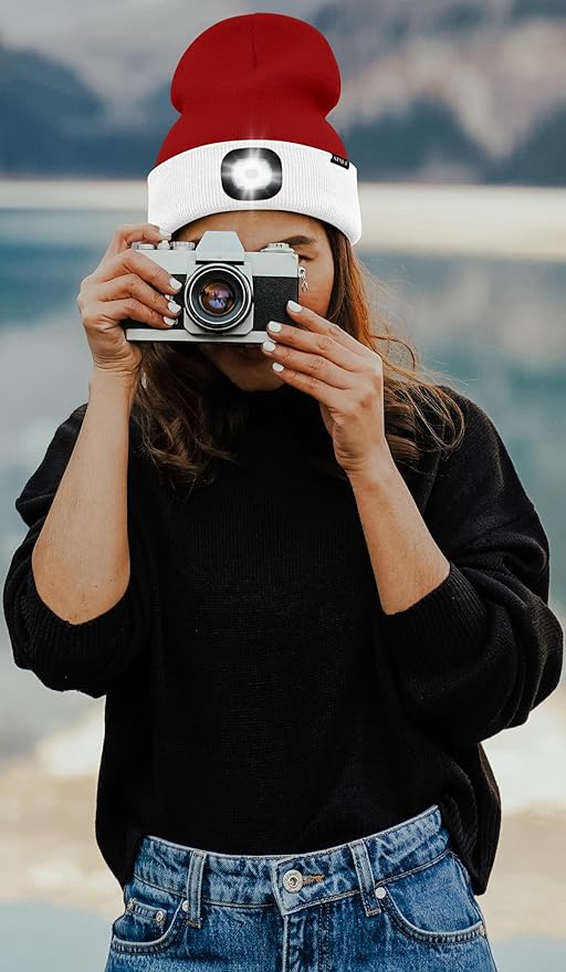 ATNKE LED Lighted Beanie Hat,USB Rechargeable 4 LED Running Headlamp Bright Cap with The Light Gifts for Men and Women