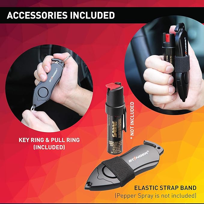 Stinger Personal Alarm Keychain Emergency Tool, Safety Panic Alarm Siren, Seat Belt Cutter, Glass Breaker, Security Device for Women Men Kid, Design in USA (Colorful)