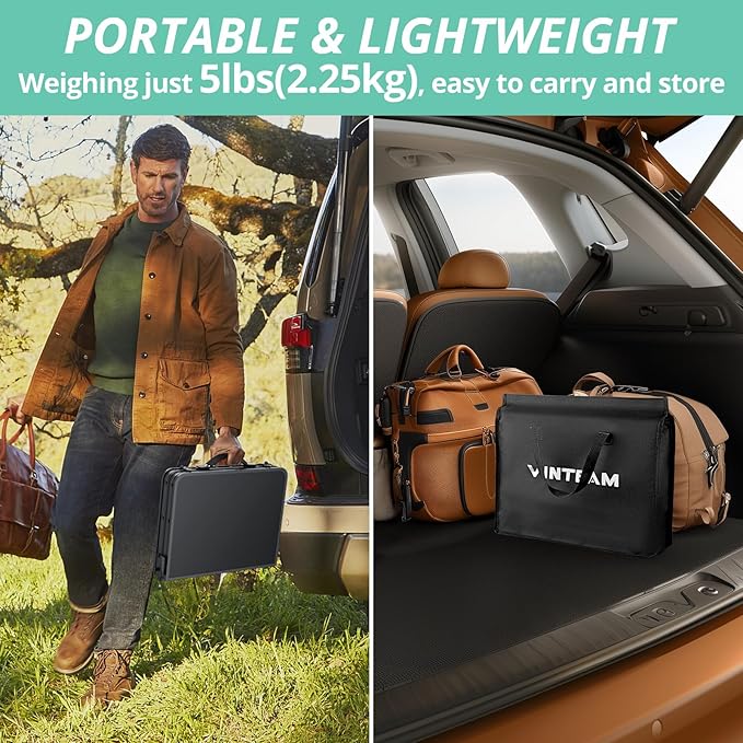 VINTEAM Camping Folding Table with Adjustable Height, Lightweight Portable Outdoor Picnic Table, BBQ Grill Side Table, Durable Aluminum Frame, MDF Desktop for Camping, Fishing, RV, Beach (Black)