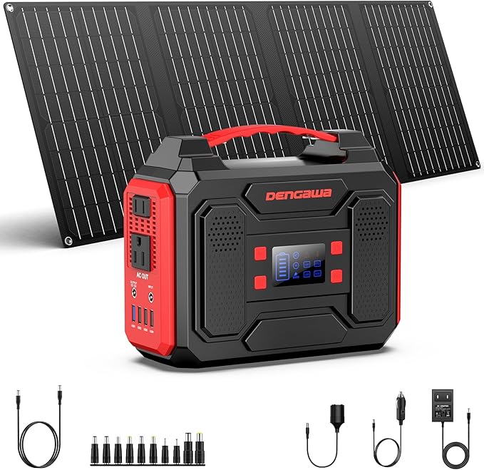 Solar Generator 300W, Portable Power Station with 40W Foldable Solar Panel, Big Power Bank with AC Outlet, Multi-Port with LED Flashlights for CPAP Home Outdoor Camping Hurricane Emergency