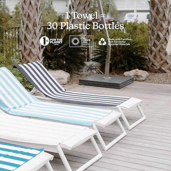 Nomadix Original Towel - Perfect for Beach, Pool, Travel, Camping, Yoga - Made with Recycled Materials - Super Absorbent - Sand Resistant - Cabana Stripe Dark Blue - 72.5x30